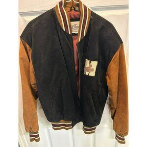 Vintage Disney Store Mickey Mouse Varsity Jacket Size M Black & Brown Suede Slee
